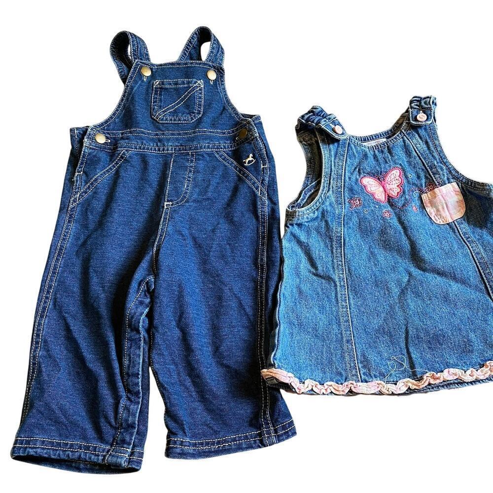 VTG Y2K Place Denim BabyGirl Dress Jumper Butterfly Embroidered BibOverall 6-9M